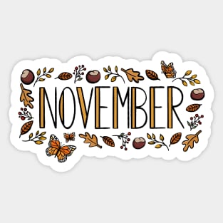 November Autumn Winter Seasonal Lettering Digital Illustration Sticker